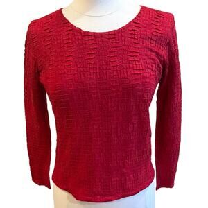 Vintage Rafael Red Textured Stretch Top Size Small Y2K Minimalist Long Sleeve